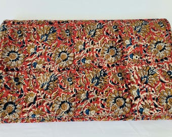Hand Block Print Kantha Quilt Red Floral Handmade Blanket