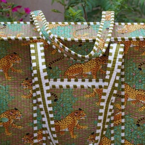 Green Cotton Tote Bag Eco Friendly Sustainable Sturdy Grocery Shopping Tote Bag Handmade Boho Bag Quilted Tote Bag Market Bag