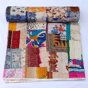 Indian handmade patchwork kantha quilt  vintage boho hippie bedding bedspread  bohemian kantha blanket