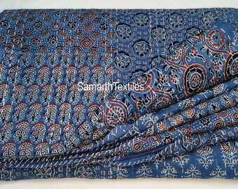 Handmade Kantha Quilt: Reversible Ajrakh Print Boho Bedding