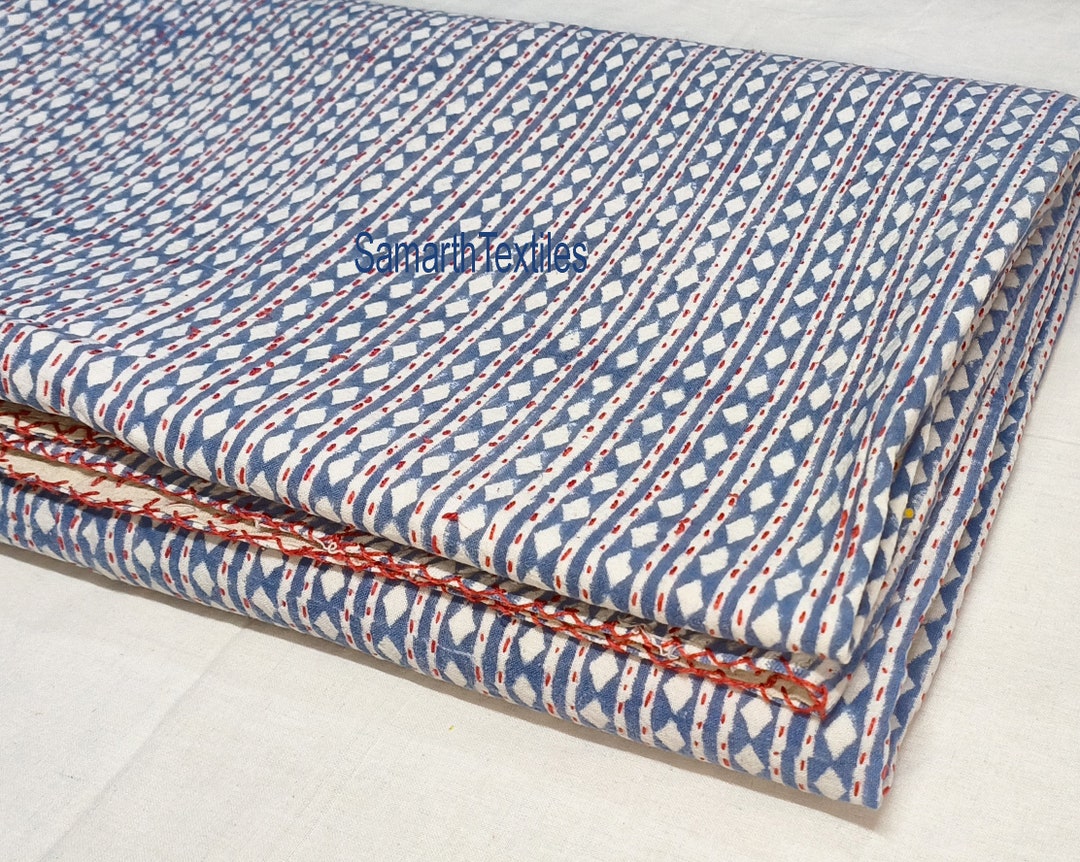 King Kantha Quilt Blue Diamond Print Kantha Bedspread Blanket Throw