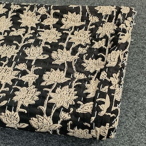Indian Kantha Quilt Block Printed Kantha Blanket Cotton Kantha Bedspread Handmade Kantha king size quilt Throw Indian Quilt summer bedspread