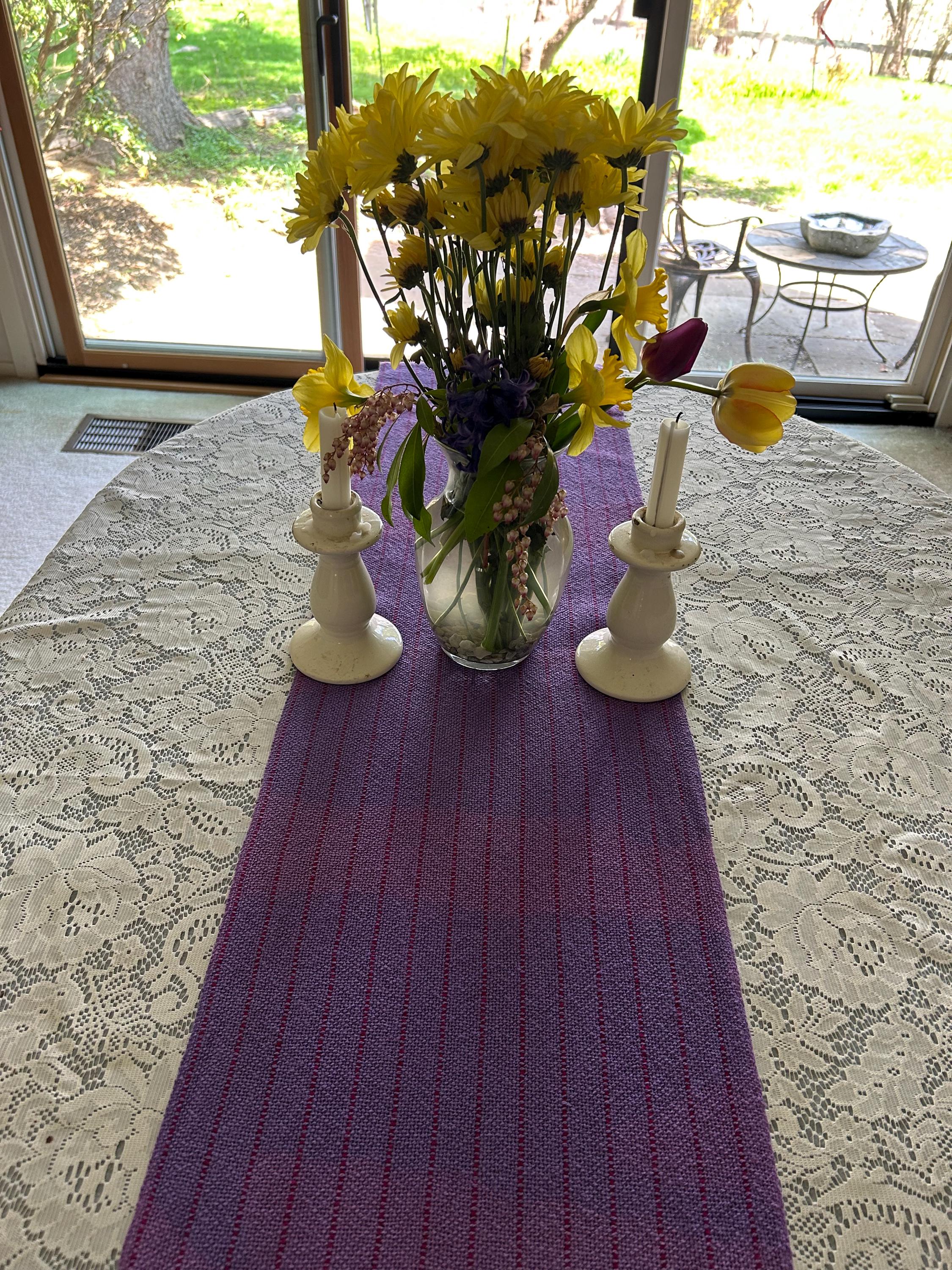 705 Shades of Purple & Red Table Runner and 6 Napkins - Handwoven table decor, Beautiful vibrant colors, Soft to the touch materials, Gift