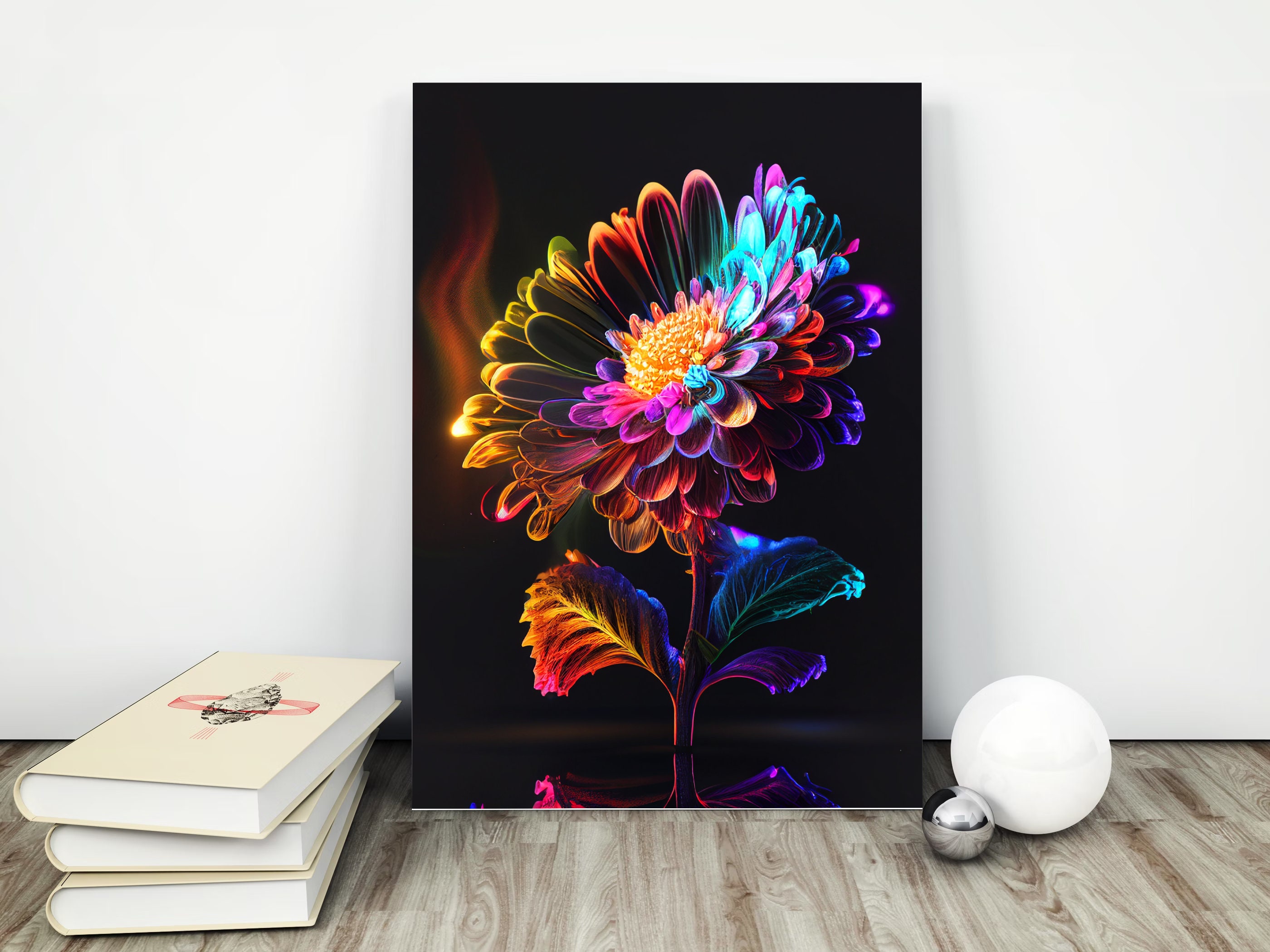 Buy Flowers Neon Digital Art Print, AI Generated, Wall Art, AI Art