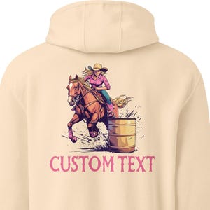 Gepersonaliseerde cowgirl-sweater, rodeo Barrel Racer grafische hoodie, hoodie paard aangepaste tekst, hoodie Barrel Racing