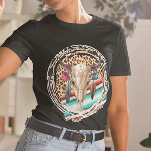 BOHO COW - Leopard Cow Pattern Serape Print Cowgirl Rodeo - Short-Sleeve Unisex T-Shirt
