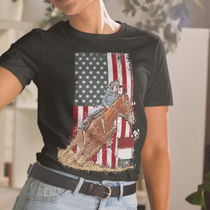 US Flag State Pride Barrel Racing Horse Rodeo Cowgirl Unisex T-Shirt