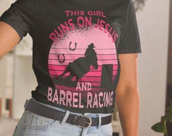 Retro Barrel Racing T-Shirt: This Girl Runs on Jesus, Rodeo Tee