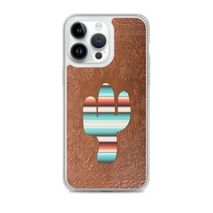 Serape Cactus Turquoise Tooled Leather print - iPhone Case