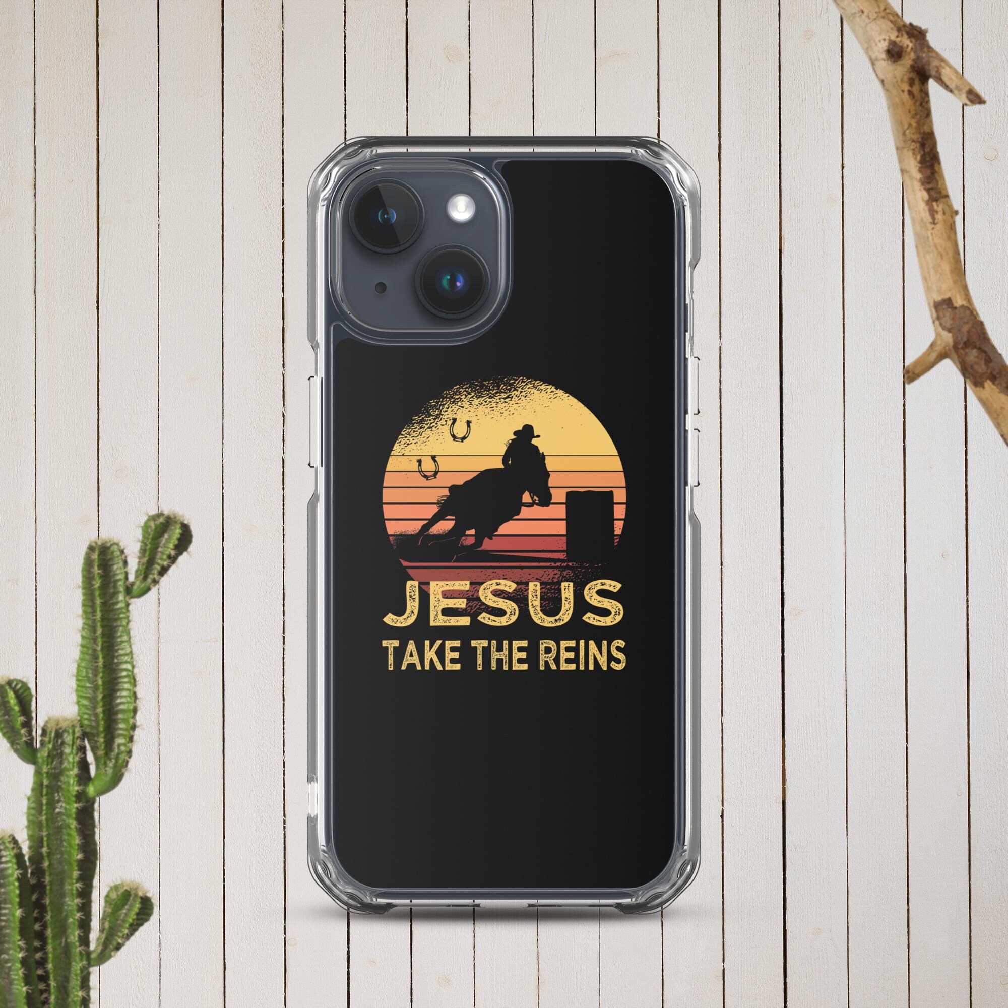 iPhone Vintage Retro Horse Barrel Racing Jesus take the reins Rodeo Case
