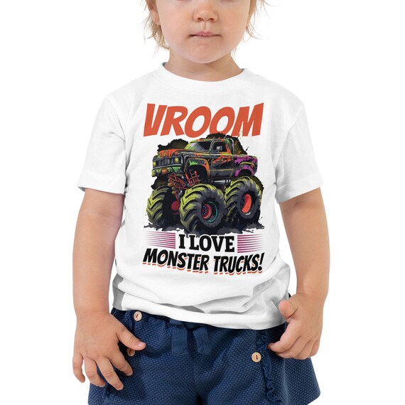 Monster Truck Kids Toddler Vroom I Love Monster Trucks Kids Monster Truck Design Monster Truck Boys Shirt Toddler T shirt Etsy UK