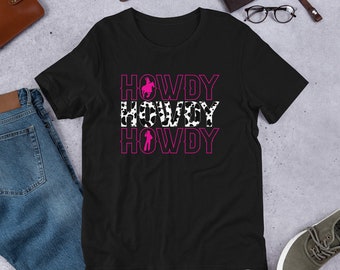 Rodeo Western Country Southern Cowgirl Cow pattern- Howdy Unisex T-Shirt