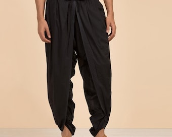 Isha’s Ready to wear Unisex Dhoti Pants(Black) organic cotton. Easy to pull on. Versatile. Comfortable for both casual and formal wear.