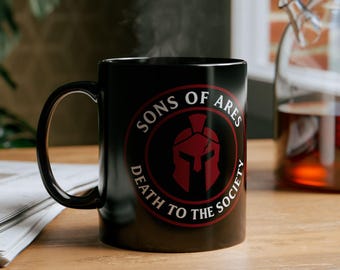 Red Rising Mug - Sons of Ares Death to the Society Design | Sci-Fi Coffee Cup Gift for Pierce Brown Fans