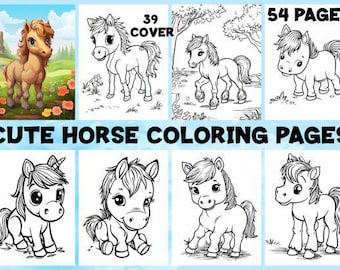 54 Cute Horse Coloring Pages for Kids,custom made color book order, experienced illustrator, coloring book