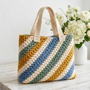 Molde em PDF para Bolsa Tote de Crochê com Listras Diagonais | Ideal para Iniciantes | Vários Tamanhos | Download Imediato
