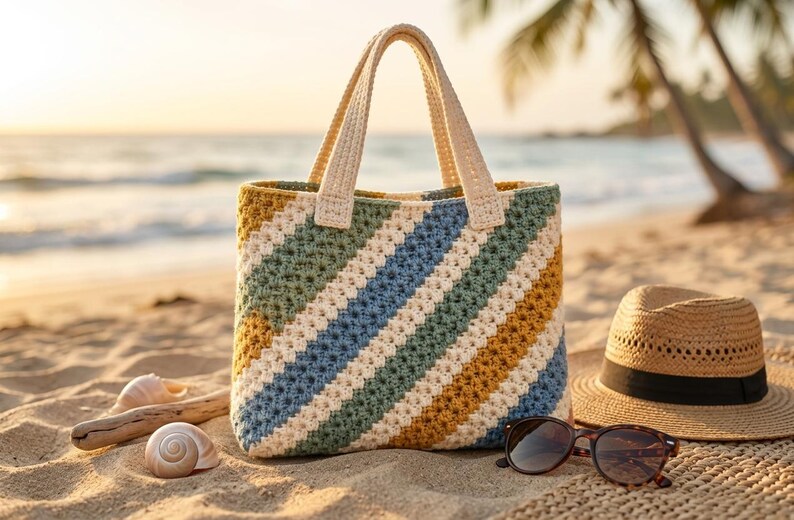 Diagonal Stripe Crochet Tote Bag Pattern PDF | Beginner Friendly ...