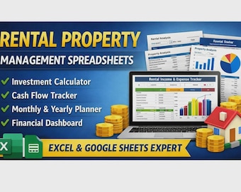 Rental Property Management All in One Excel  Fully Customizable | Tenant Lease Rent Expense Tracker | Cash Flow, ROI, ROE, Cap Rate