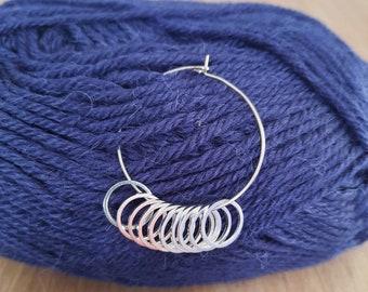 Set of 10 silver colored crochet knitting marker rings