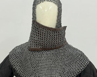 9mm Flat Ring Chainmail Coif: Mild Steel, Buhurt LARP Hood