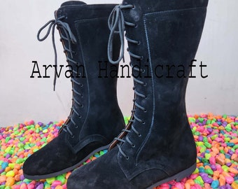 Medieval Suede Leather Boots: Renaissance Cosplay Costume Shoes