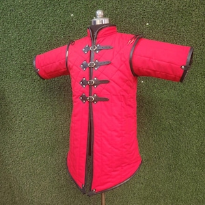 medieval Padded Gambeson Cotton Fabric Black Leather Trim, Christmas Gifts