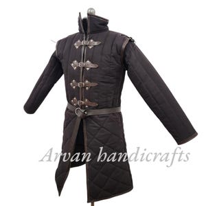 Gambesón medieval de tela de algodón con ribete de cuero negro, regalo de Navidad