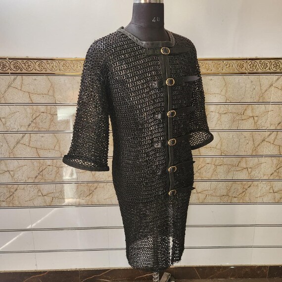 8MM Flat Ring Riveted Chainmail Hauberk: Mild Steel Half Sleeve Shirt