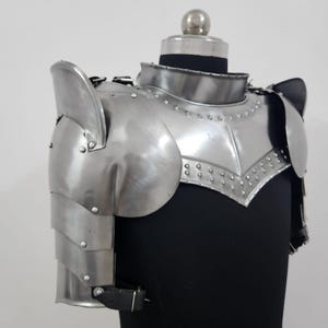 Medieval 18 Gauge Steel Armor Gorget with Pauldrons - LARP Shoulder Guard