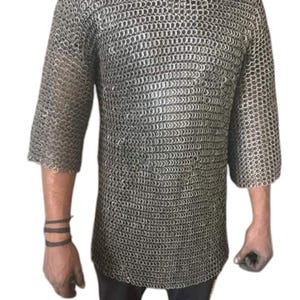 9 mm Kettenhemd flachgenietet mit massiven Ringen Hauberk Kettenhemd mit flacher Unterlegscheibe Kettenhemd Hauberk Vollarmhemd