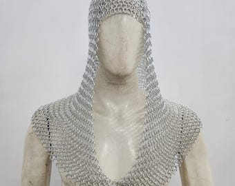Aluminum Butted Chainmail Coif Hood - Lightweight Silver Anodized Finish