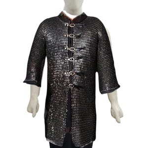 Chainmail Armor Hauberk front open 9MM Flat Ring Dome Riveted half Sleeve Chainmail Shirt
