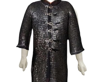 Chainmail Armor Hauberk front open 9MM Flat Ring Dome Riveted half Sleeve Chainmail Shirt