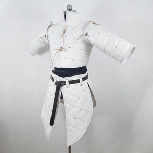 Female Gambeson Cotton Padded with Brown Leather Trim Medieval Costume For Renfaire & Larp, New Year Gifts