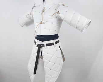 Handmade Cotton Gambeson: Brown Leather Trim, Renfaire Larp Costume