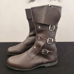 Middeleeuwse leren laarzen| RENAISSANCE Viking piratenlaarzen heren| Zwarte lange schoenen | Middeleeuwse leren laarzen