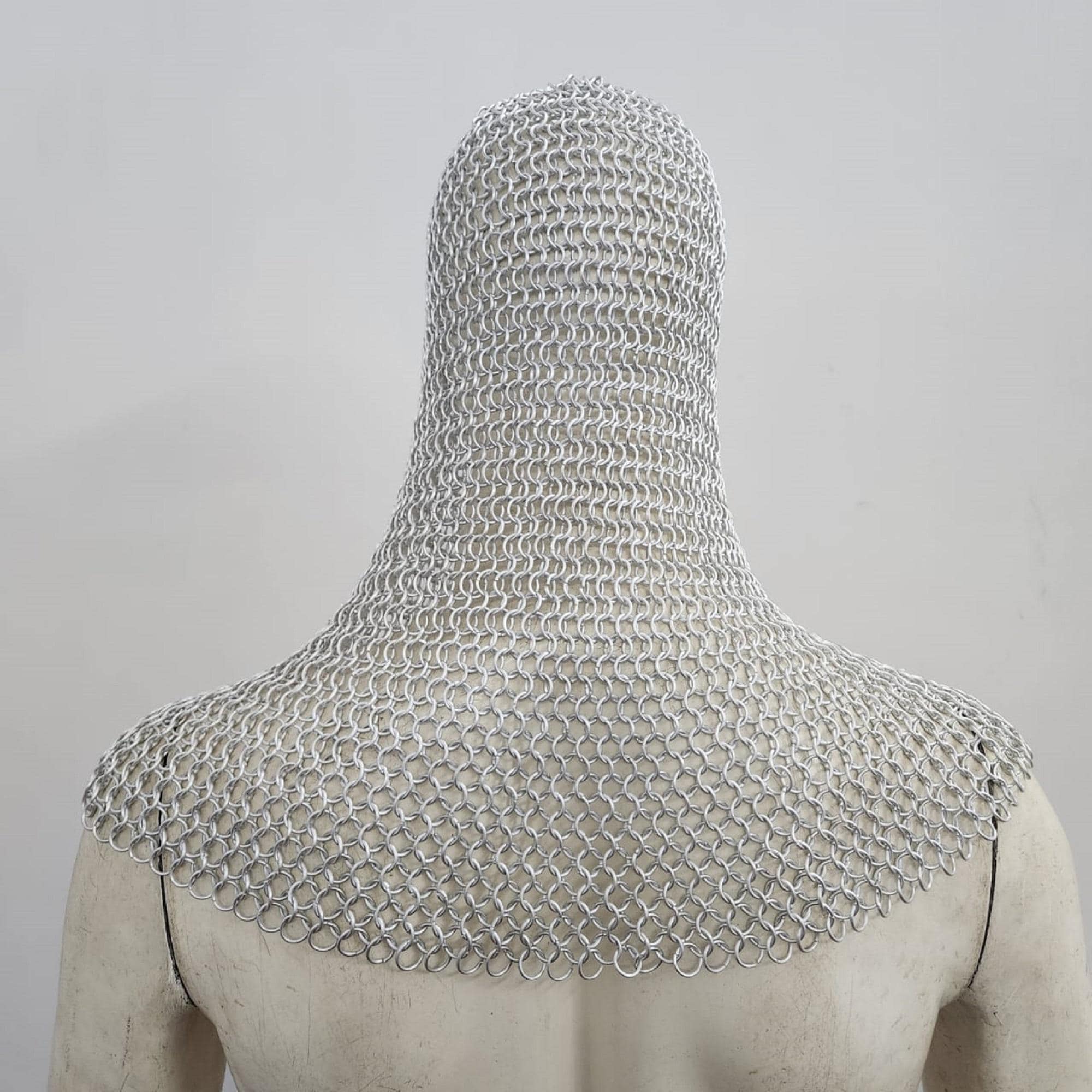 Chainmain Cowl Aluminum Butted Chainmail Coif Hood - Lightweight Silver Anodized ...