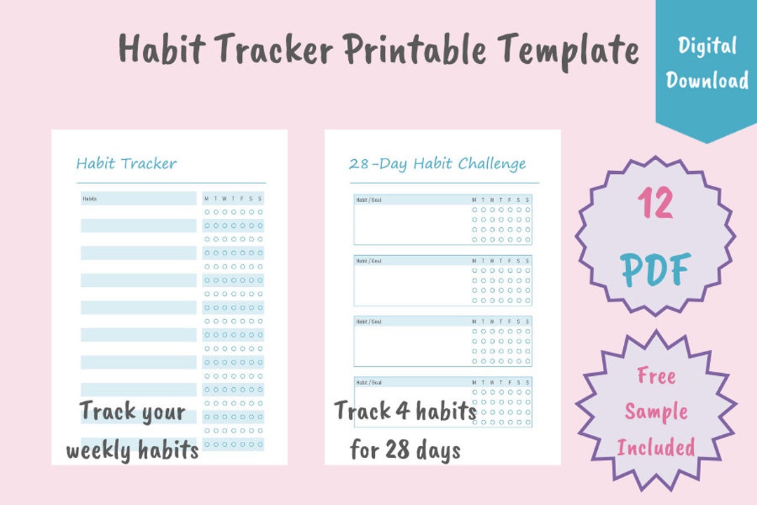 Habit Tracker Printable Template Calendar Digital Download - Etsy