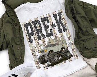 First Day of Preschool Shirt Boy, Striped Camo Back to School Boys Shirt, School Truck for Boy, Pre-k Shirt, Pre-k Outfit,1st Day School Tee