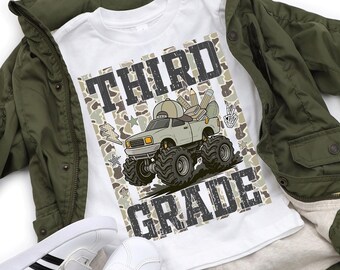Third Grade Monster Truck Shirt, Striped Camo Back to School Shirt, Boys Back to School Outfit, Boy's First Day School Tee,3rd Grade Boy Tee