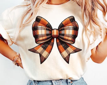 Fall Plaid Coquette Bow Shirt,Fall Coquette Shirt,Cute Girly Fall Outfit,Pumpkin Patch,Autumn Graphic Tee,Fall Aesthetic Tee,Pumpkin Season