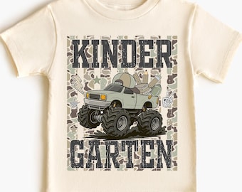 First Day of Kindergarten Shirt Boy, Striped Camo Back to School Boys Shirt, School Truck Shirt for Boy, Kindergarten Outfit, 1st Day School