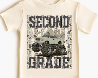 First Day of Second Grade Shirt Boy,Striped Camo Back to School Shirt,Boys Back to School Outfit, Second Grade Monster Truck Shirt,2nd Grade