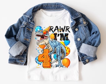 Rawr I'm 4 Birthday Shirt, 4th Birthday T Shirt,Birthday Boy Dinosaur Shirt,Dino Birthday Shirt 4,T Rex Birthday Shirt,Boys Birthday Outfits