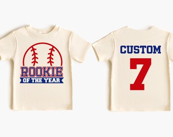 Custom Rookie Birthday Boy Baseball Shirt, Baseball Themed Birthday Family Shirts, Rookie Of The Year Tee, Birthday Party Shirt Front Back