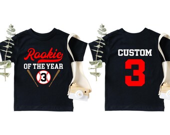 Personalized Rookie Birthday Boy Shirt, Baseball Themed Birthday Family Shirts, Rookie Of The Year, Custom Birthday Party Shirt Front Back