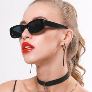 Retro style bold frame Rectangle Sunglasses Shades Sun Vintage Retro Edgy Rectangular Oval/rectangle frame Sun Glasses