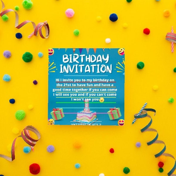Children's birthday invitations card with quotes <<Don't forget the gifts>>