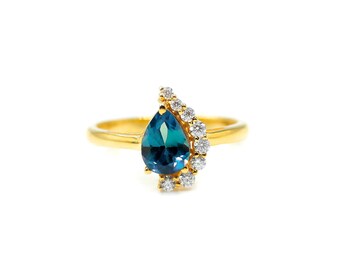 Pear Alexandrite Engagement Ring, Art Deco Moissanite Halo, Bridal Anniversary Ring