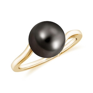 Tahitian Pearl Ring, 925 Sterling Silver Black Pearl Ring, 8mm Smooth Balls Black Pearl Ring, Statement Rings, Natural Pearl Engagement Ring